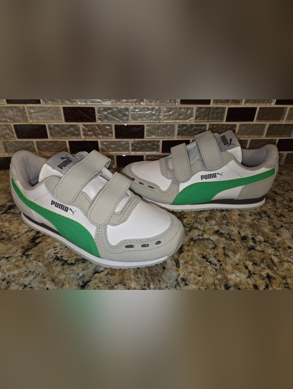 NEW In Box Puma Kid's Cabana Racer SL White and Green Velcro Athletic Sneakers
